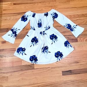 Women Off Shoulder Ruffles Floral Casual Short Dress